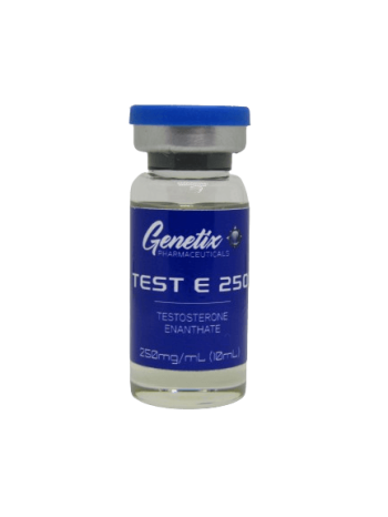 Testosterone Enanthate 250mg/ml vial from Genetix Pharma, ideal for bulking and strength cycles.